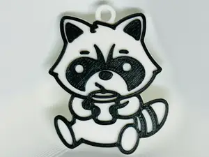 Raccoon Drinking Coffee Keychain