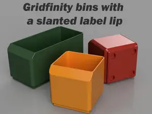 Gridfinity bin with a slanted label