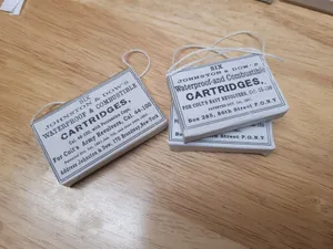 36 caliber Johnston and Dow pasteboard boxes