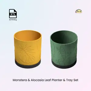 Monstera & Alocasia Leaf Planter set - 180mm, with Drip Tray