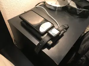 iPhone XR w/UAG case + Apple Watch Minimalistic Night Stand Dock