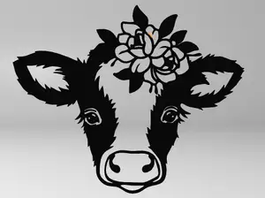 LINE ART COW, 2D COW, CUTE COW, FLOWER COW, 2D ART COW, 2D ART FLOWER, WALL ART COW