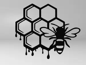 BEE ON THE HONEYCOMB, 2D BEE, WALL BEE, LINE ART BEE, 2D ART HONEYCOMB, WALL HONEYCOMB