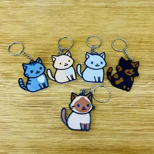 Cute Siamese Cat Keychain with Blue Eyes