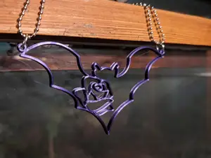 Gothic rose + bat pendant - 2 sizes, single and double mounted spooky romantic necklace