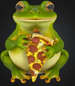 chill frog eating pizza