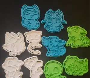 chibi pokemon cookie cutter and stamps, set of 10