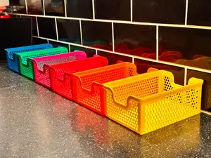 Rectangular 140x200mm Stacking Baskets & Lid - Hexagon Pattern