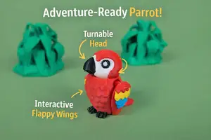 Scarlet Macaw Parrot - Articulated Keychain Figure | Flexi Print-in-Place | No Supports