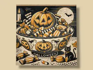 Vintage Halloween Candy Bowl – Retro Pumpkin & Black Cat Hueforge