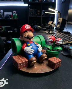 Sleeping Mario 3D Diorama - Super Mario Green Pipe & Bricks - Nintendo STL