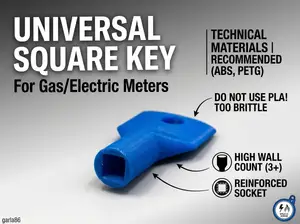 Universal Square Utility Key - For Gas/Electric Meters