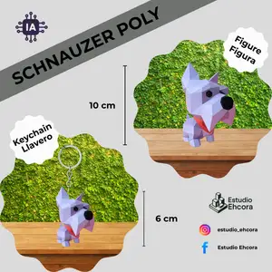 Schnauzer Low Poly Figura 10cm + Llavero 6cm