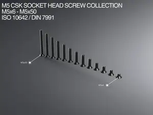 M5 CSK Socket Head Screw Collection M5x6-M5x50 ISO 10642 / DIN 7991