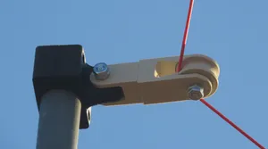 A jam proof pulley for antenna masts or other projects. Includes clamps for Max Gain Systems masts and 1" O.D. US conduit.