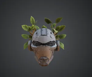 Cyberpunk Helmet Planter – Futuristic Mask with Botanical Growth