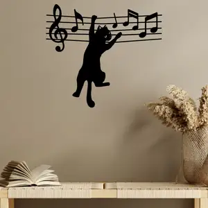 Funny Cat Jumping on Note Music Wall Art
