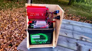 stuff to make a DIY Power Station. screw on foot, battery holder and handle. drywall screw, wood, paracord, cabinet feet foot.