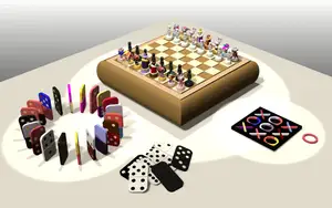 TADC themed chess, chekers, tic tac toe and domino set