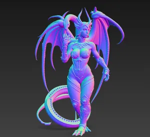 Dragon Demoness - 3D Printable Fantasy Female Figure with Wings and Tail