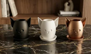 Cute Cat 3D Printed Planter Pot with Saucer
