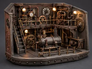 Steampunk engine room Diorama in detail - Steampunk Maschinenraum Diorama im Detail