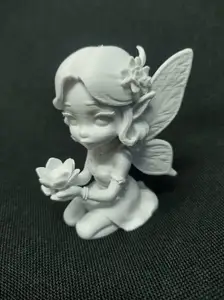 Detailed Lotus Fairy Holding Flower Magical Garden Figurine