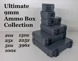 Rugged 9mm Ammo Box Collection (50x, 100x, 150x, 225x, 396x)