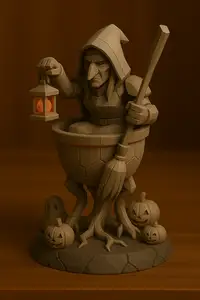 Baba Yaga in Her Mortar Slavic Witch Figurine