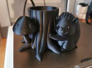Round tree stump trunk, Woodland hedgehog and mushroom and Tree Stump - Pen Holder / Box / organizer