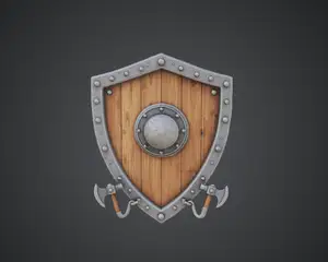 Medieval Knight Shield Wall Decor – Wooden Shield with Battle Axes