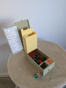 DnD dice box with dice tower, mini storage, roll-area, HP-wheel