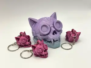 Cyber Cat Skull & Keychain