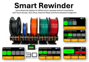 Active Smart Rewinder for Prusa MMU3 - stand-alone and CORE CUBE integration avoiding the usage of a buffer.