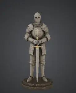 Medieval Knight Statue 3D Printable Model – Armored Sword Guardian