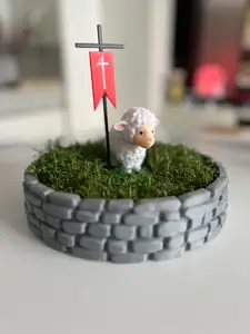 Easter Lamb figurine with a small container for growing cress
