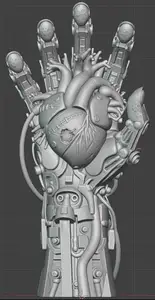 Cybernetic Hand Holding a Heart