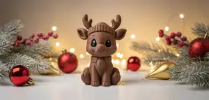 Sitting Reindeer with Bell and Hat Christmas Figure