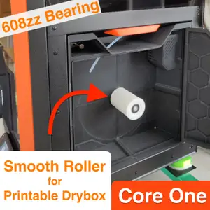 Smooth Spool Holder for Core One Printable Drybox, Ball Bearing, Core One Side Panel