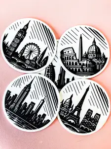 World Cities Black & White Coasters - multicolor