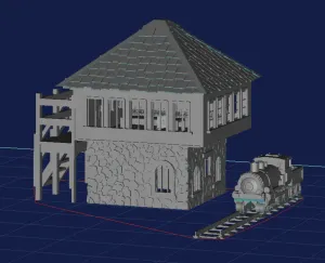 Signal box with train