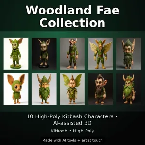 Woodland Fae Character Pack (10 High-Poly Kitbash Figures)