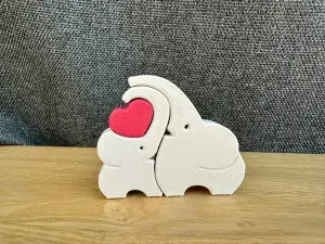 Mother elephant and baby elephant with heart