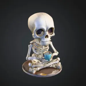 Skeleton with coffee cup