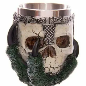 Skull Goblet Held by Dragon Claw – Fantasy Drinking Cup
