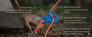 3-Hole Camping Rope Tightener (Guy Line Tensioner)