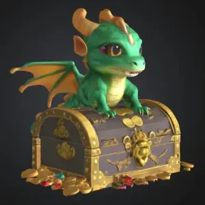 A Dragon sitting on a treasure chest