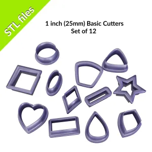 Basic clay cutters, 25mm (1") size, twelve shapes
