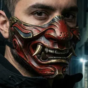 Japanese Oni Half Mask | Samurai Cosplay Prop | Wearable Dem