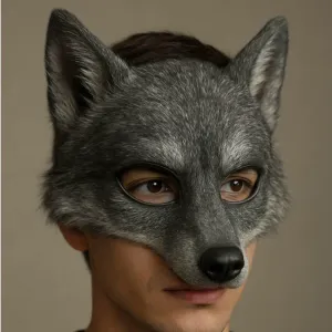 MASCARA MEDIO LOBO REALISTA CON PELOS IDEAL COSPLAY DISFRAZ
